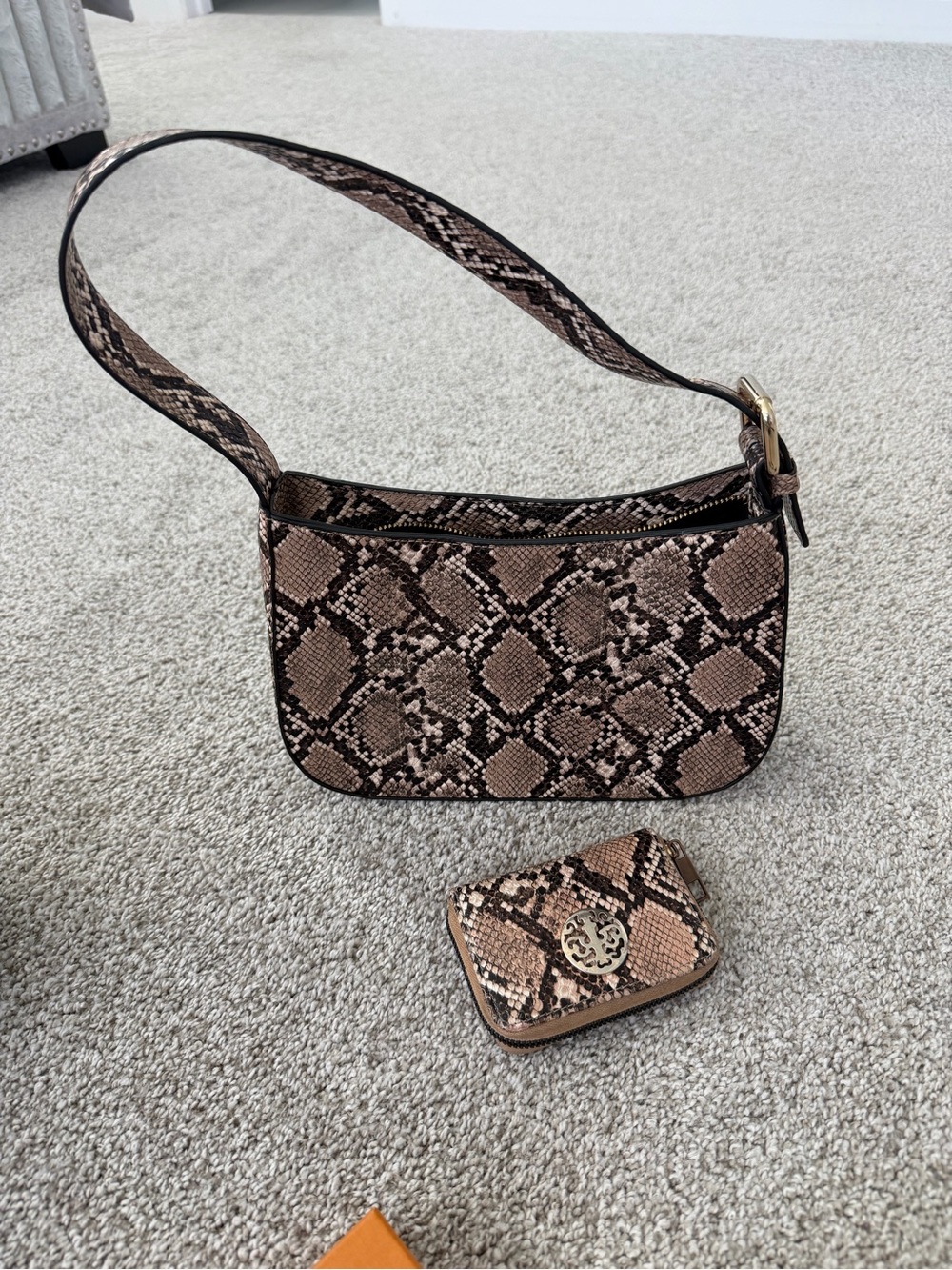 Snake Print Shoulder Bag in Brown